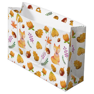 Woodland Fox Foliage Waterverf Pattern Groot Cadeauzakje