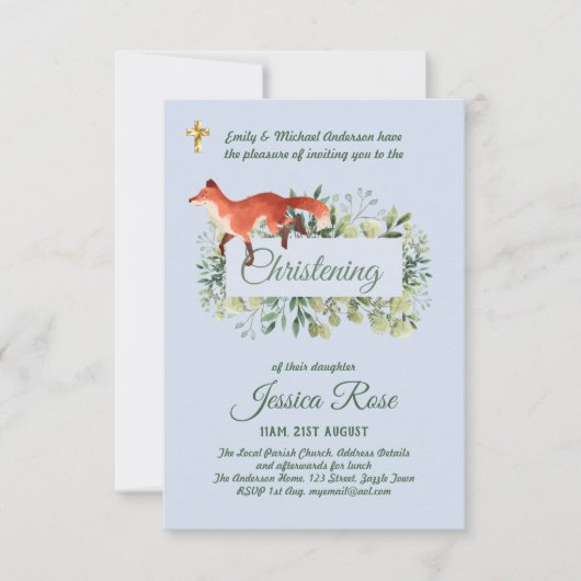 Woodland Fox garçons Christening Invitations Baptê (Devant)