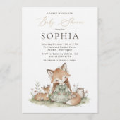 Woodland Fox Girl Baby Shower Invitation Card (Devant)