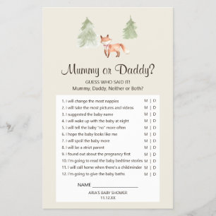 Woodland Fox Girl Baby shower Mummy of Dad Game Flyer