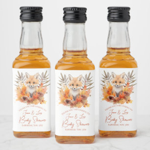 Woodland Fox Green Waterverf Leaf Baby shower Likeurfles Etiket