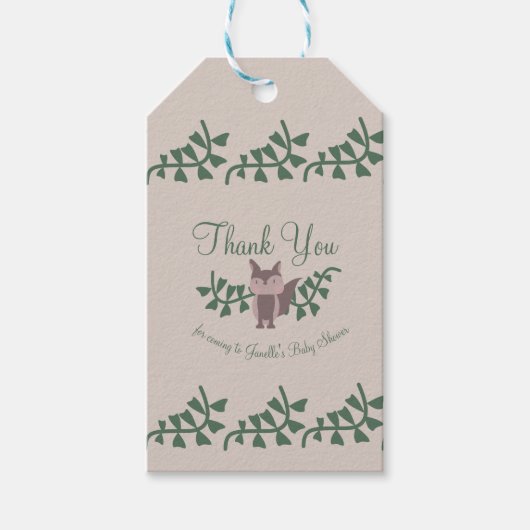 Woodland Fox Greenery Baby shower Rustic Cadeaulabel (Voorkant)