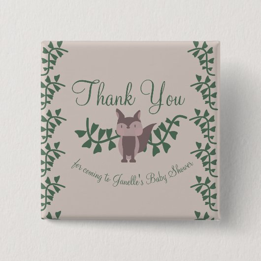 Woodland Fox Greenery Baby shower Rustic Gifts Vierkante Button 5,1 Cm (Voorkant)