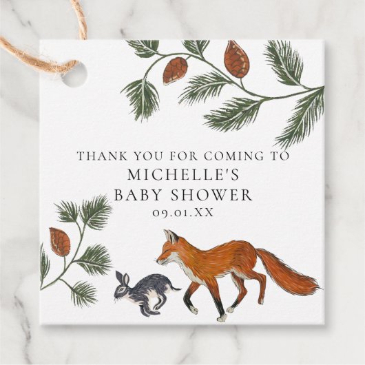 Woodland Fox & Hare Baby shower Verjaardag Bedankjes Labels (Voorkant)