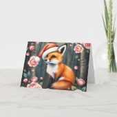 Woodland fox in Christmas hat holiday card Feestdagen Kaart (Voorkant)