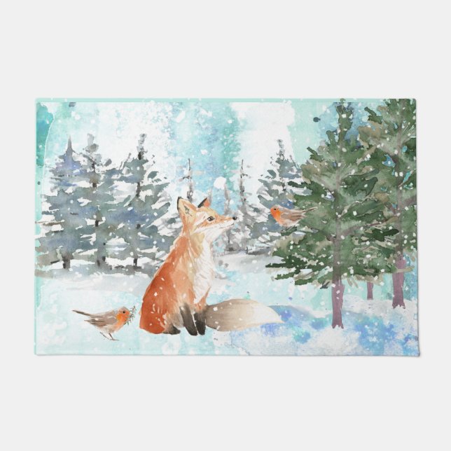 Woodland Fox Kerstmis Deurmat (Voorkant)