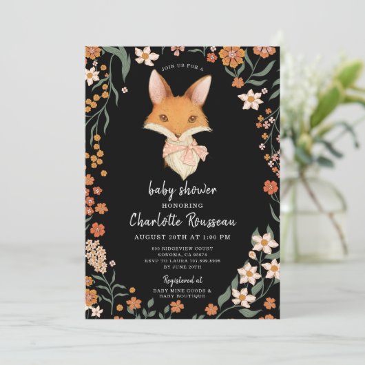 Woodland Fox Meisje Baby shower Kaart (Staand voorkant)