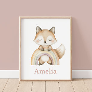 Woodland Fox met Boho Rainbow Nursery Poster
