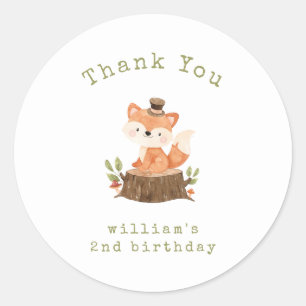 Woodland Fox Minimalistische Verjaardag Dank u Ronde Sticker