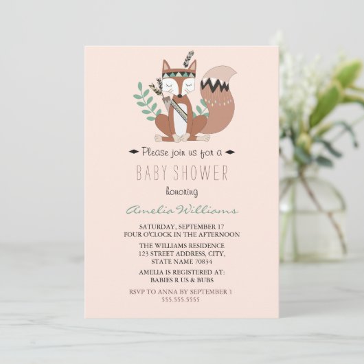 Woodland Fox Neutral Baby shower Invitation Kaart (Staand voorkant)