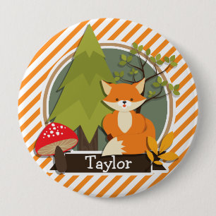 Woodland Fox Oranje en witte strepen Ronde Button 4,0 Cm