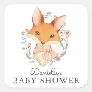  Woodland Fox Roze Baby shower voor Meisje Vierkante Sticker