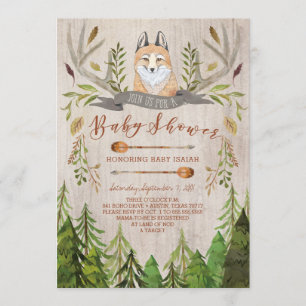 Woodland Fox Rustic Baby Shower Invitations Kaart