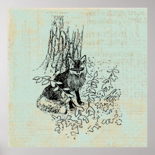 Woodland Fox Rustic  Fox Art Poster