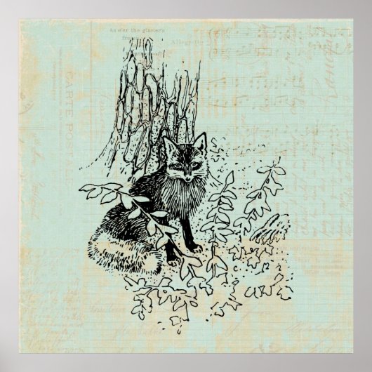 Woodland Fox Rustic  Fox Art Poster (Voorkant)