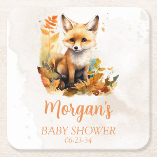 Woodland Fox Schattige Baby shower Vierkante Kartonnen Onderzetter