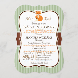 Woodland Fox; Sinaasappel, Sage, bruin Baby shower Kaart