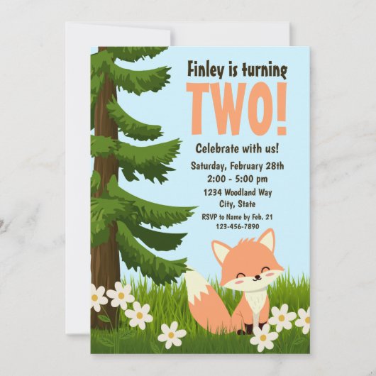 Woodland Fox verjaardagsuitnodiging Kaart (Voorkant)