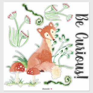 Woodland Fox Waterverf Wees nieuwsgierig Baby kwek Sticker