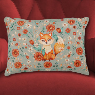 Woodland Fox Whimsical Floral Waterverf Accent Kussen