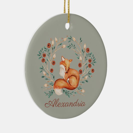 Woodland Fox Whimsical Waterverf met aangepaste na Keramisch Ornament (Rechts)