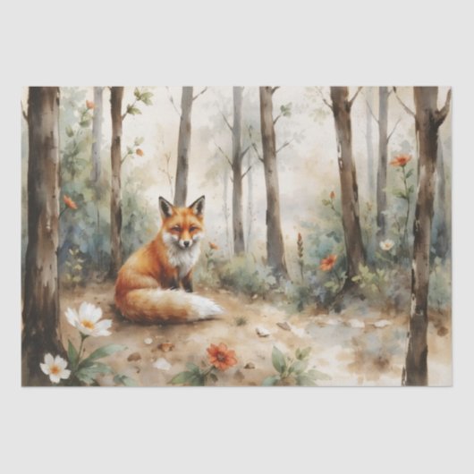 Woodland Fox with Botanical Details Tissuepapier (Voorkant)