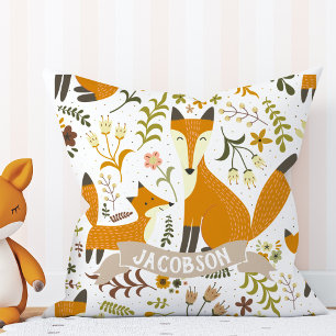 Woodland Foxes Custom Name Pillow Kussen