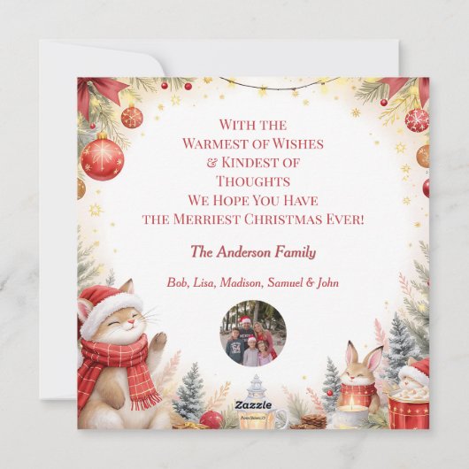 Woodland Foxes Custom Photo Christmas Card Feestdagenkaart (Achterkant)