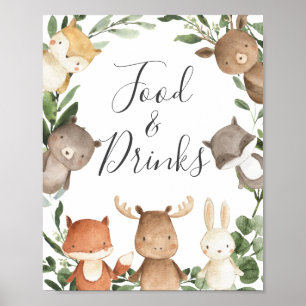 Woodland Friends Baby shower Food and Drink Sign Poster