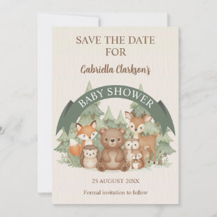 Woodland Friends Baby Shower Save the Date Kaart