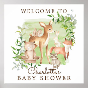 Woodland Friends Baby shower Welcome Poster