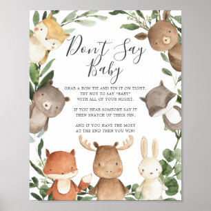 Woodland Friends Baby shower Zeg geen Baby Sign Poster