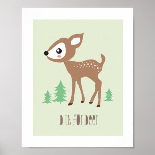 Woodland Friends - D is voor herten kunstprint Poster