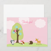 Woodland Friends Flat Hartelijk dank (roze) Notitiekaartje (Voorkant / Achterkant)