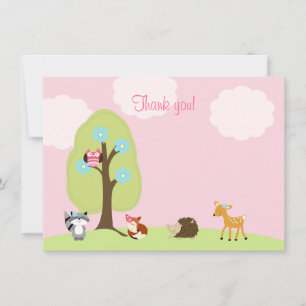 Woodland Friends Flat Hartelijk dank (roze) Notitiekaartje