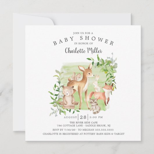 Woodland Friends Gender Neutral Baby shower Kaart (Voorkant)