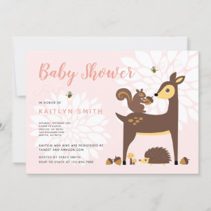 Woodland Friends Pink Baby shower Invitation Kaart