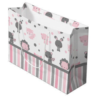 Woodland Friends Pink & Grey Gift Bag Large Cadeauzakje