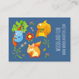 Woodland Fun blue Kinder Party Planner Visitekaart Visitekaartje