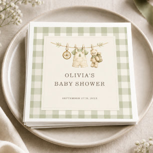 Woodland Gingham Salie Groene Baby Shower Servet