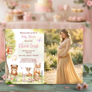 Woodland Girl Baby Shower Forest Animals Photo Inv Kaart