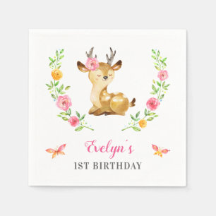 Woodland Girl Verjaardag Theme Deer Cocktail Paper Servet