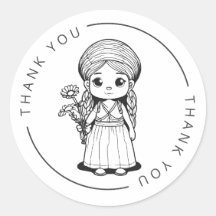 Woodland Girl with Daisies - Dank u Stickers