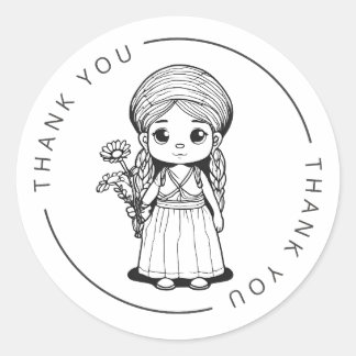Woodland Girl with Daisies - Stickers Merci