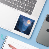 Woodland Glow - Square Vinyl Sticker (Laptop met iPhone)