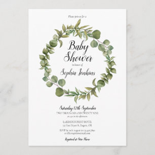 Woodland Green Eucalyptus Script Baby shower Kaart