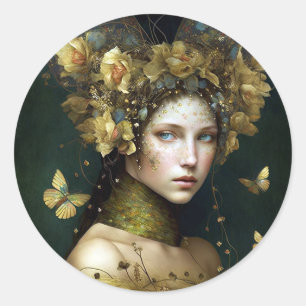 Woodland Green Fairy Fantasy Art Ronde Sticker