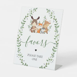 Woodland Green Forest Dieren Baby shower Gunsten Reclamebord Met Voetstuk