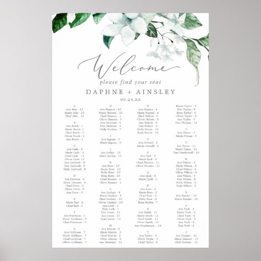 Woodland Greenery Alfabetical Seating Chart Poster (Voorkant)