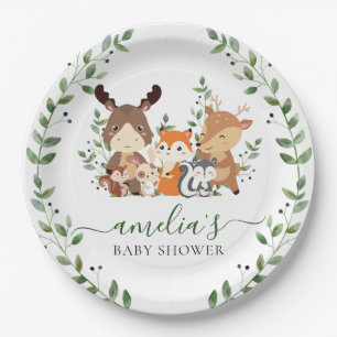 Woodland Greenery Animals Baby shower 1e Verjaarda Papieren Bordje